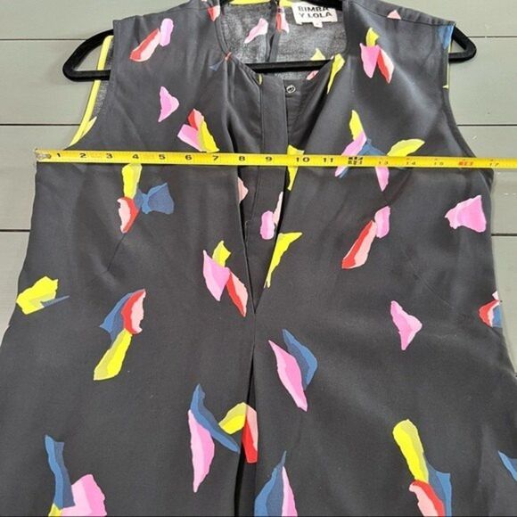 Bimba Y Lola Sleeveless Colorful Geometric Print on Black Dress Size Small - Picture 6 of 15